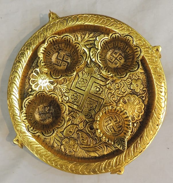 Aluminium Showpiece Puja Thali With Deepak - 5.5*5.5*1.5 Inch (AS505 G)