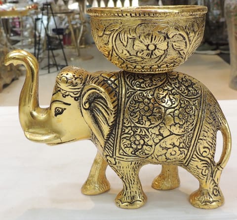 Aluminium Showpiece Elephant Bowl - 6.5*3.2*6 Inch (AS492 C)