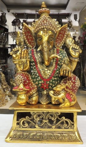 Aluminium Showpiece Ganesh On Chowki - 9.5*9.5*18 Inch (AS491 G)