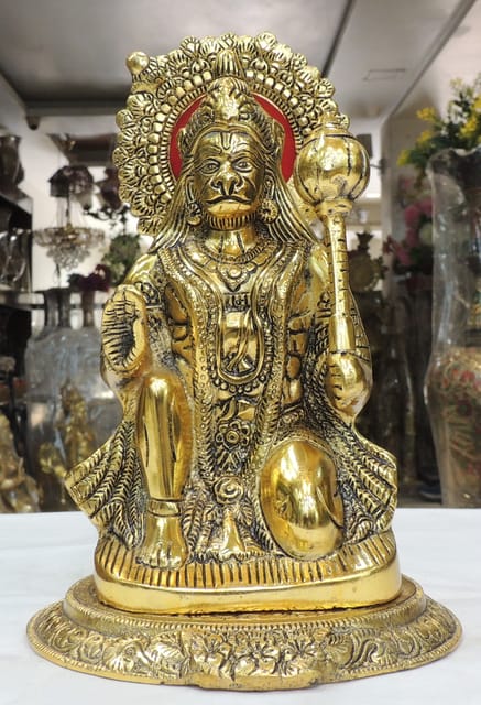 Aluminium Showpiece Sitting Hanuman Ji - 7*7*10.5 Inch (AS489 G)