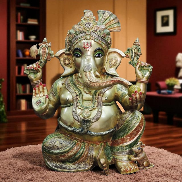 Brass Showpiece Ganesh Ji Statue Idol  - 18*12*20.5 Inch (BS1499 A)