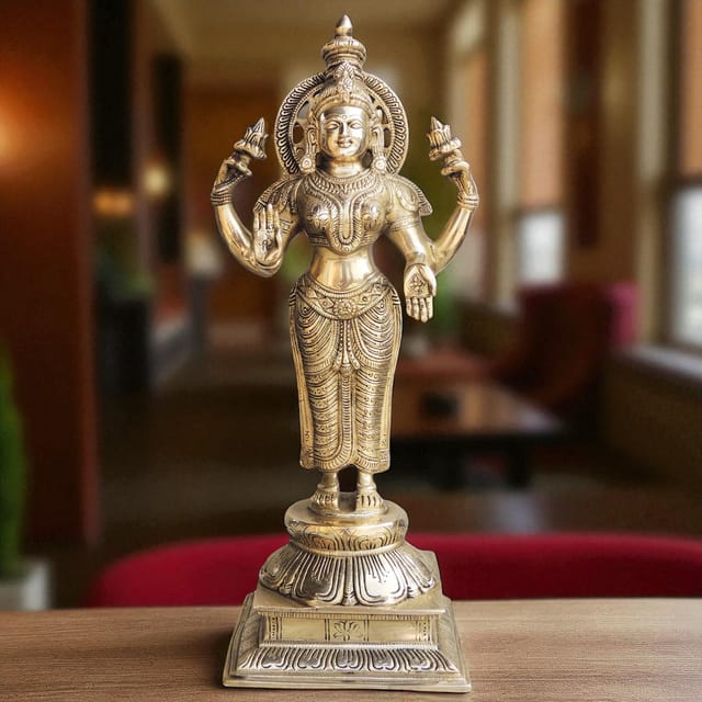 Laxmi Ji Statue With Handwork Brass Antique Finish Decorative Showpiece - 7*5.8*17 inch  (BS985 L)