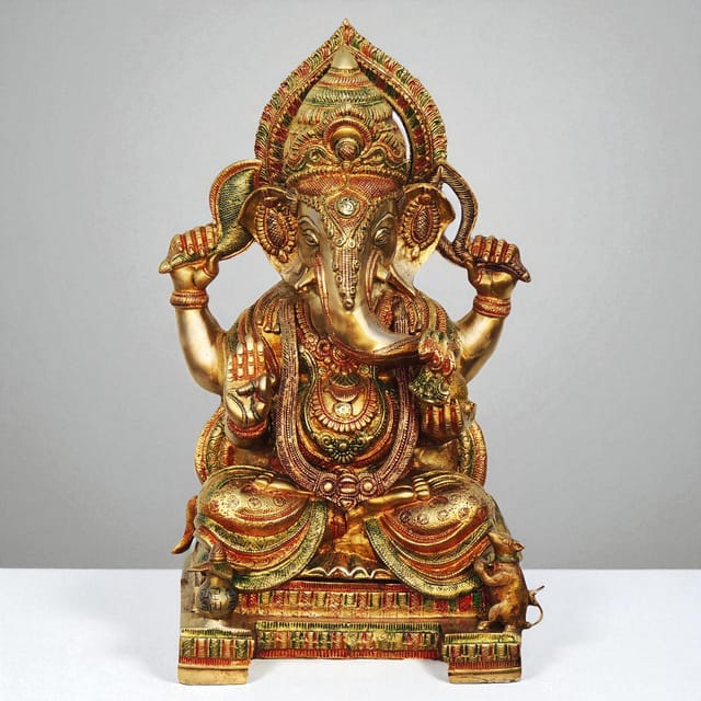 Brass Showpiece GaneshJi with Base God Idol Statue - 11*8*18 inch (BS492 C)