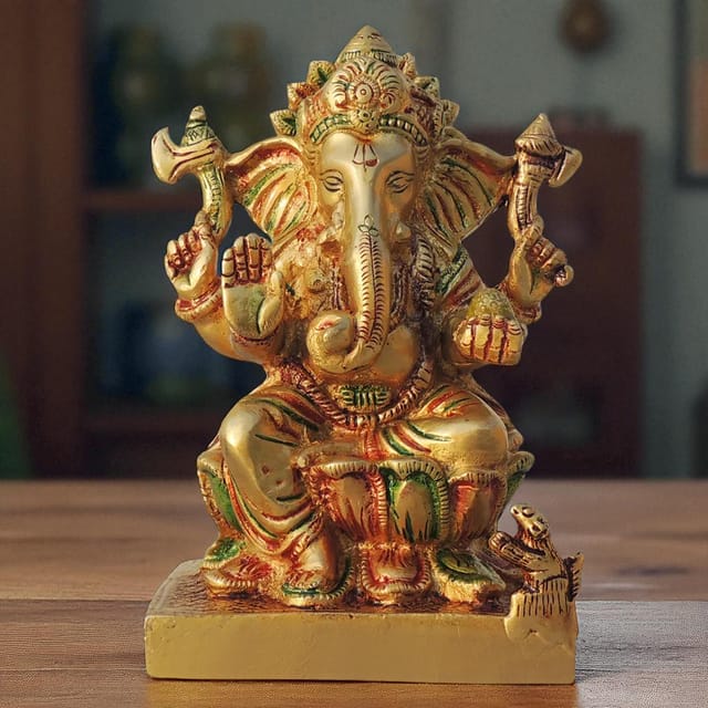 Brass Showpiece Ganesh Ji God Idol Statue - 5.2*3.2*6.7 inch (BS667 B)