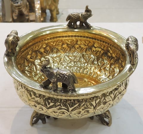 Brass Decorative Antique Elephant Urli - 6*6*4.5 Inch (AT072 B)