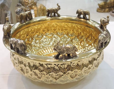Brass Decorative Antique Elephant Urli - 8*8*4.2 Inch (AT072 C)