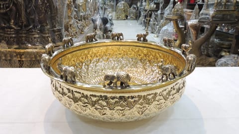 Brass Decorative Antique Elephant Urli, Diwali Gifting Item - 12*12*6 Inch (AT072 E)