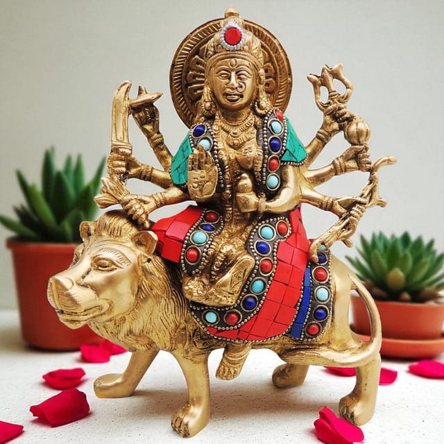 Brass Showpiece Durga Ji God Idol Statue - 6.5*3*8 inch (BS523)