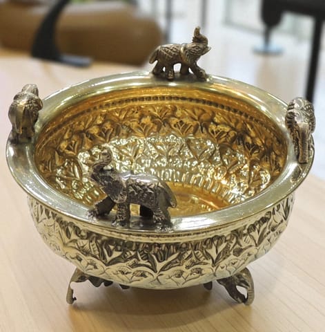 Brass Decorative Antique Elephant Urli - 6*6*4.5 Inch (AT072 B)