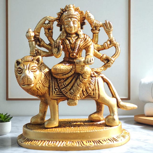 Brass Showpiece Durga Ji God Idol Statue - 3.7*2*4.2 Inch (BS1044 R)