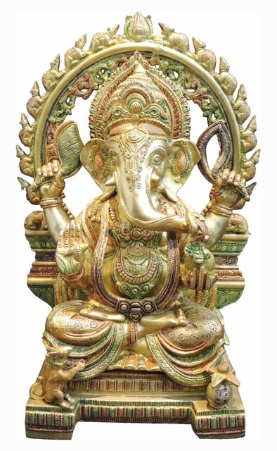 Brass Showpiece GaneshJi with Base God Idol Statue - 11*8*18 inch (BS492 C)