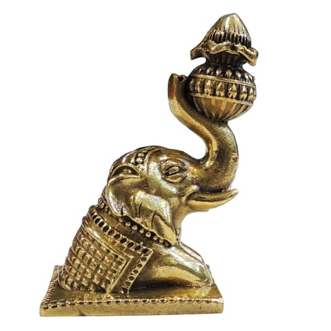 Brass Showpiece Elephant With Laddu God Idol Statue - 1.7*1.5*3 Inch (BS1857 F)