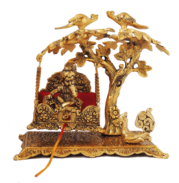 Aluminium Showpiece Laddu Gopal With Jhula - 8.5*5*8.5 inch (AS293 G)