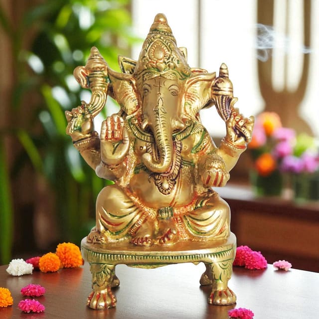 Brass Showpiece Ganesh Ji Statue - 3.6*2.5*5.6 inch (BS1245 G)