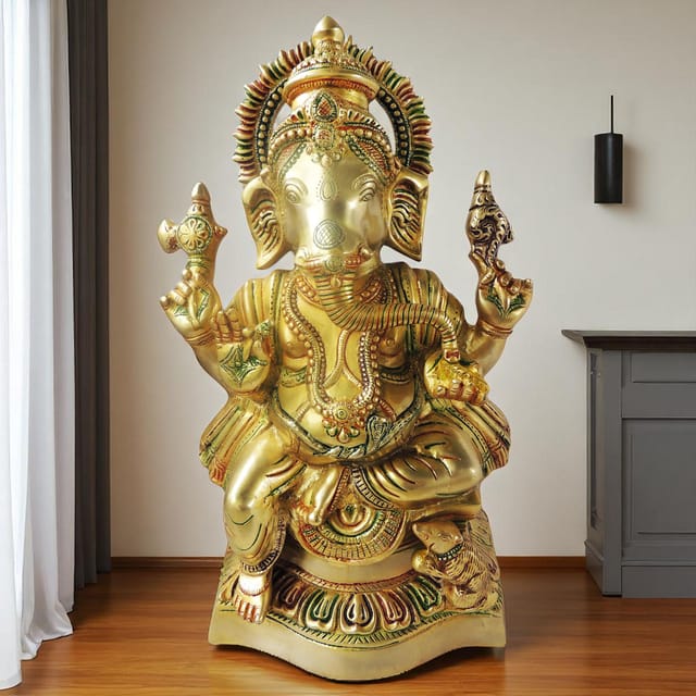 Brass Showpiece Ganesh Ji Statue - 12*6*18 inch (BS1125 G)