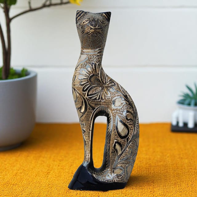 Brass Showpiece Cat Statue - 2*1.5*6 inch (AN044 A)