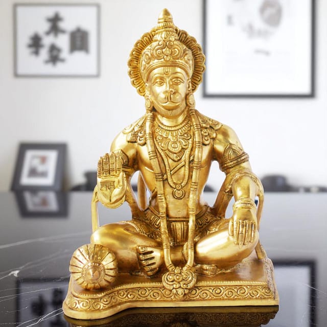 Brass Showpiece Sitting Hanuman Ji God Idol Statue - 7*5.5*9.5 Inch (BS1104 A)
