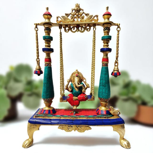 Brass Showpiece Ganesh Ji Jhula Statue - 13.5*5.5*16 Inch (BS375)