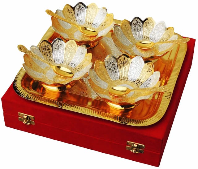 Brass9 Pc Bowl Kamal Set 2 tone (MN 15) -5*5*2 Inches (B126)