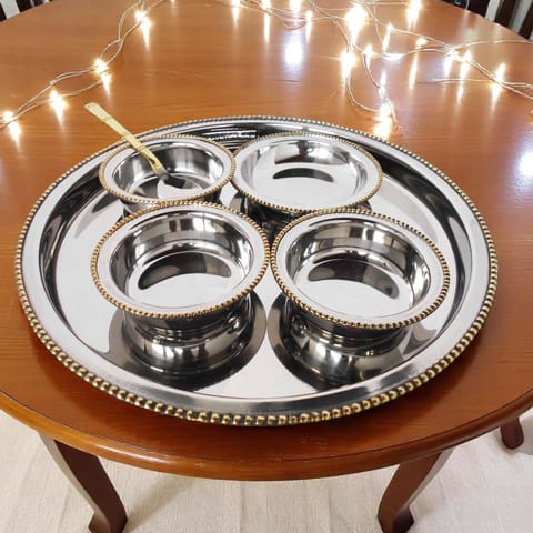 Thali Set 2 Tone Code 702 , 1 Plate, 4 Bowl & 1 Spoon (S060 A)