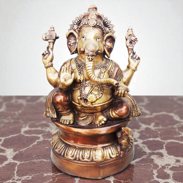 Brass Showpiece Ganesh Ji Statue - 11*6.5*17.2 Inch (BS679)