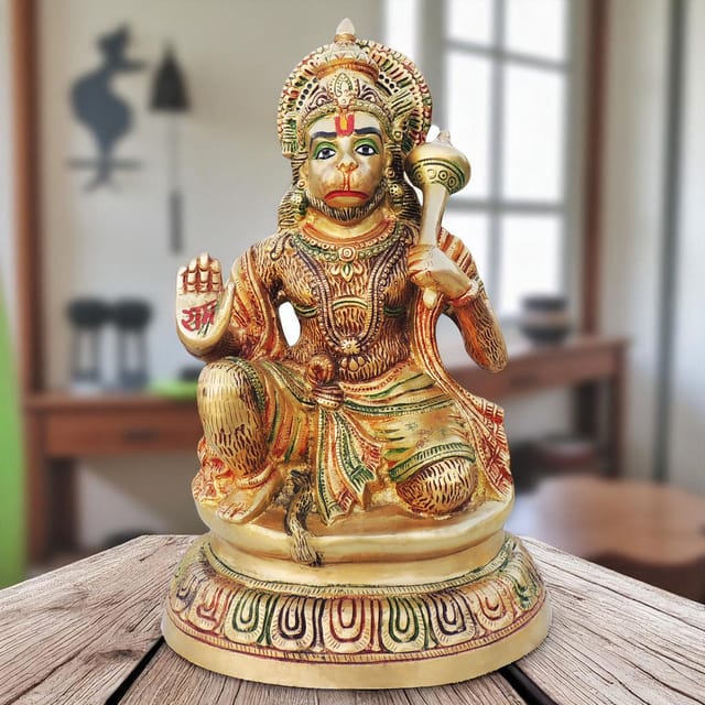 Brass Showpiece sitting Hanuman Ji Statue - 10*6.5*15.5 Inch (BS499 A)