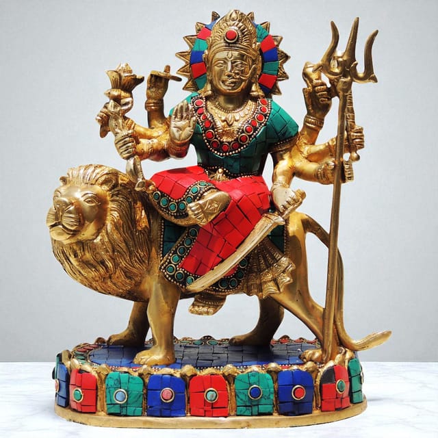 Brass Showpiece Durga Ji God Idol Statue - 7.8x5x10 Inch (BS441)