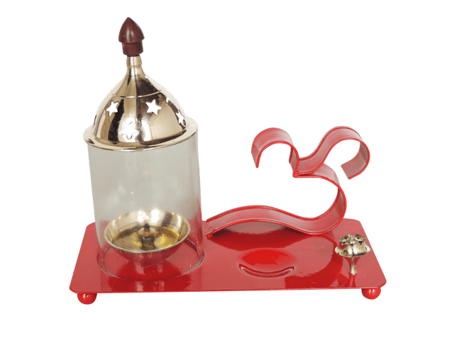 Iron & Brass Om Chimney Deepak Red No. 2 -7*3.5*6.5 Inches (Z513 R)