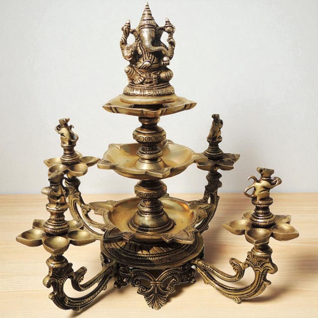 Brass Showpiece Ganesh Multi Deepak - 13.4*13.4*16 Inch (BS907 A)
