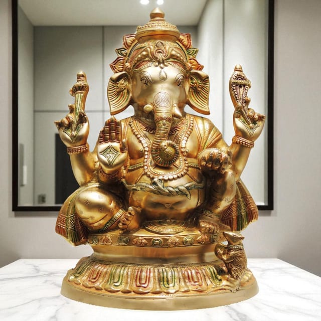 Brass Showpiece Ganesh Ji Statue - 15*10*22 Inch (BS407)