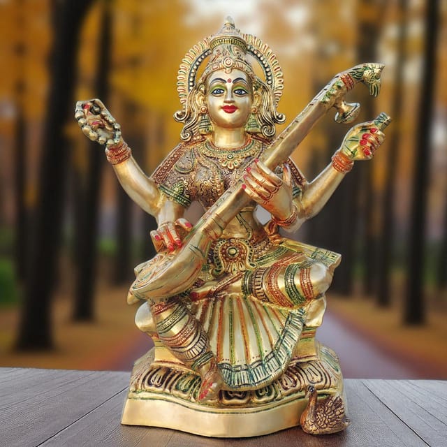 Brass Showpiece Saraswati Ji Statue - 15*7.4*17.5 Inch (BS944 E)