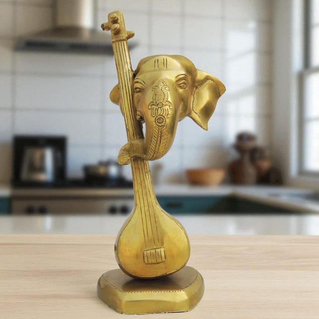 Brass Showpiece Guitar With Ganesh Statue - 11*7.5*8.5 Inch (BS1116 B)
