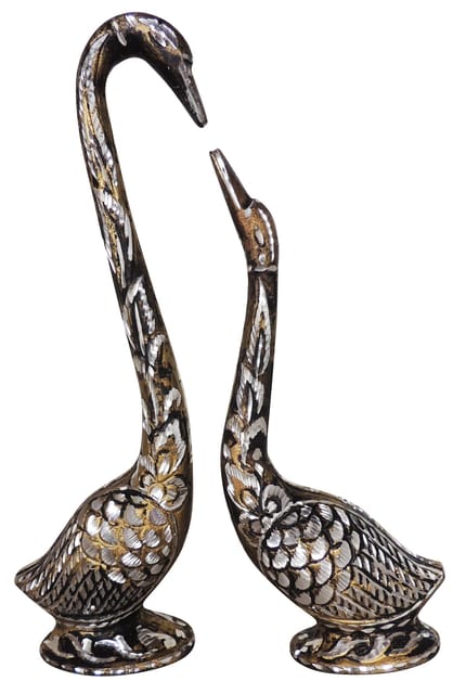 Aluminium Showpiece Duck Pair Statue - 6*2.5*14.5 Inch (AN232 B)