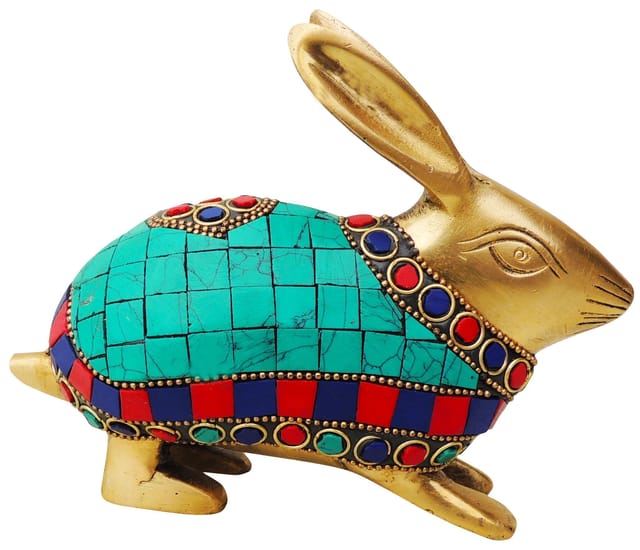 Brass Showpiece Rabbit Stone Statue - 6*2.5*5 inch (AN208 A)