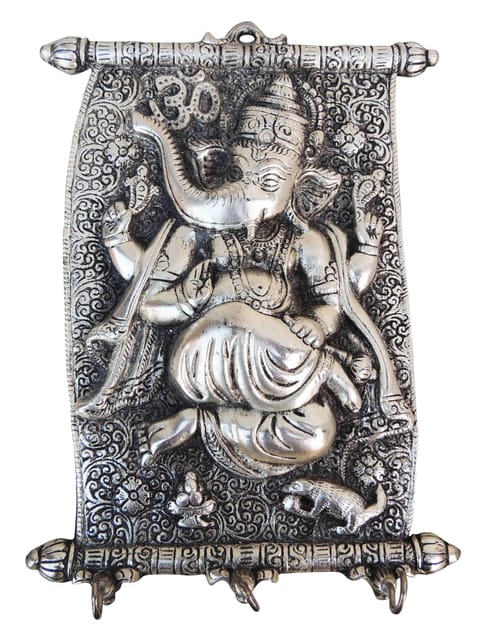 Aluminium Showpiece Ganeshji Key Holder Statue - 7.7*1.5*10.8 Inch (AS155 S)