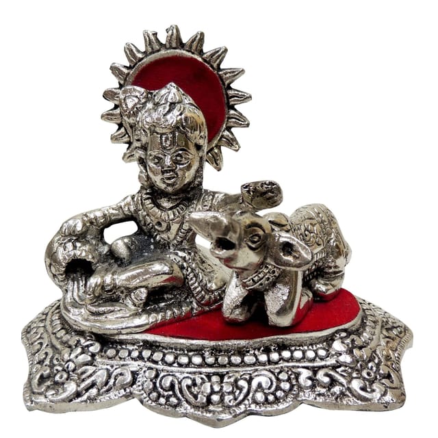 Aluminium Showpiece Krishan Ji With Calf Statue - 3*5.5*4 Inch (AS118)