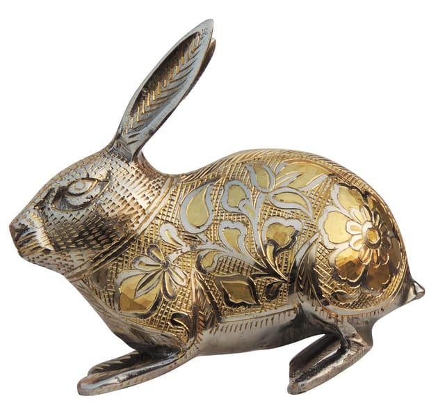 Brass Showpiece Rabbit Nickel Fancy Statue - 6*2.5*5.5 Inch (AN146 C)