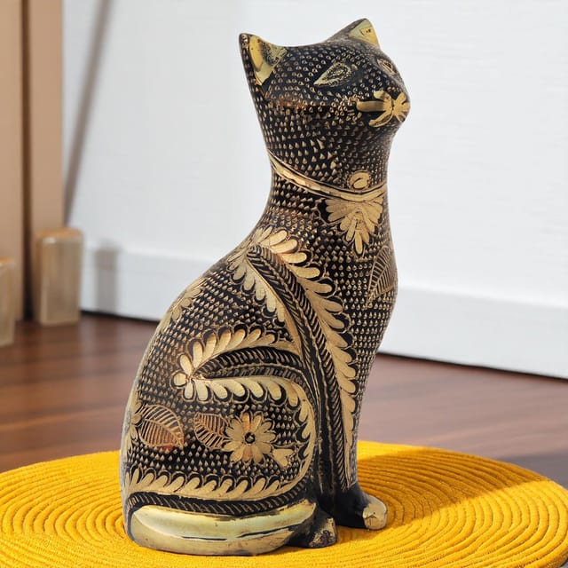 Brass Table Decor Showpiece Cat Statue - 3*2.5*6* Inch (AN045 B)