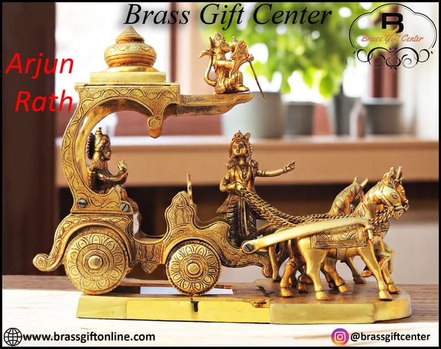 Brass Showpiece Arjun Rath Statue - 16*8.5*14 Inch (BS070 X)