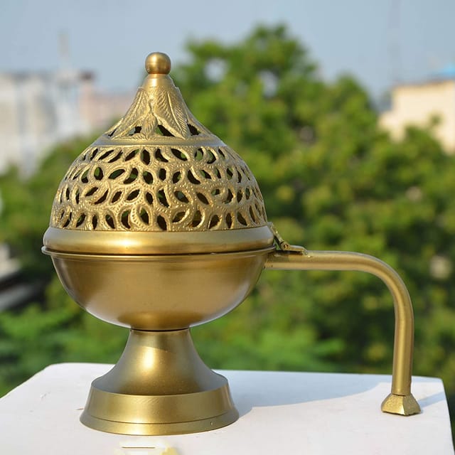 Brass Bakhoor, Dhuna, Loban Dan, Smoke Burner - 6.5*4.5*6.5 Inch (Z545 A)
