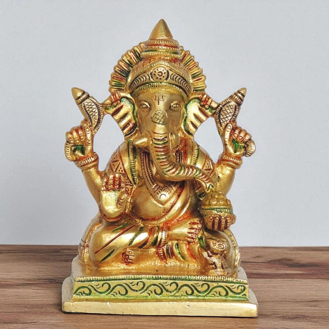Brass Showpiece Ganesh Ji God Idol Statue - 4*3.2*5.5 Inch (BS1410 G)