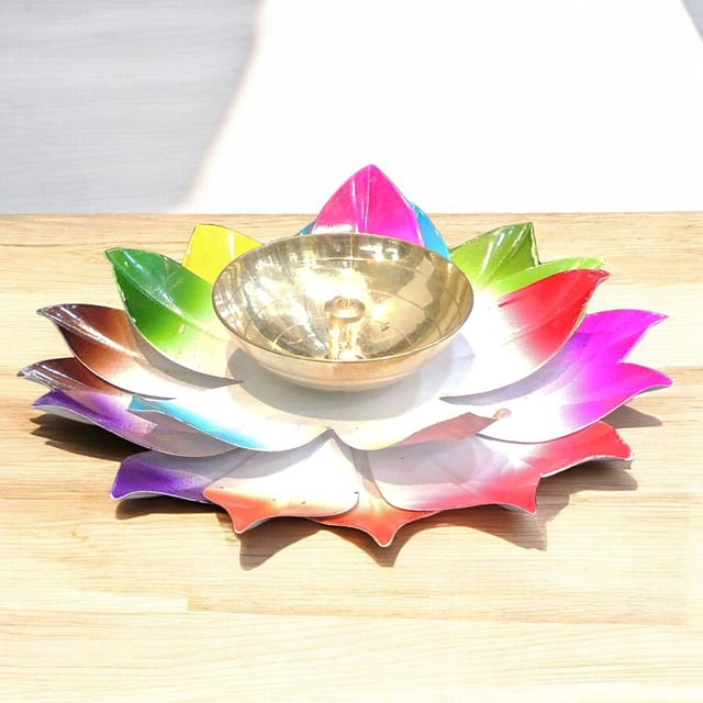 Brass Decorative Colourful Deepak - 5.5*5.5*1.5 Inch (Z567 D)