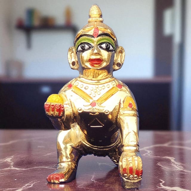 Brass Showpiece Laddu Gopal Idol Statue - 3.5*1.5*3 Inch (BS1300 C)