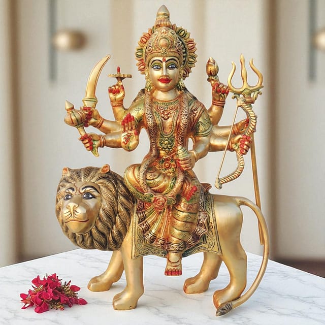Brass Showpiece Durga Ji God Idol Statue - 13*4.5*18 Inch (BS937 G)