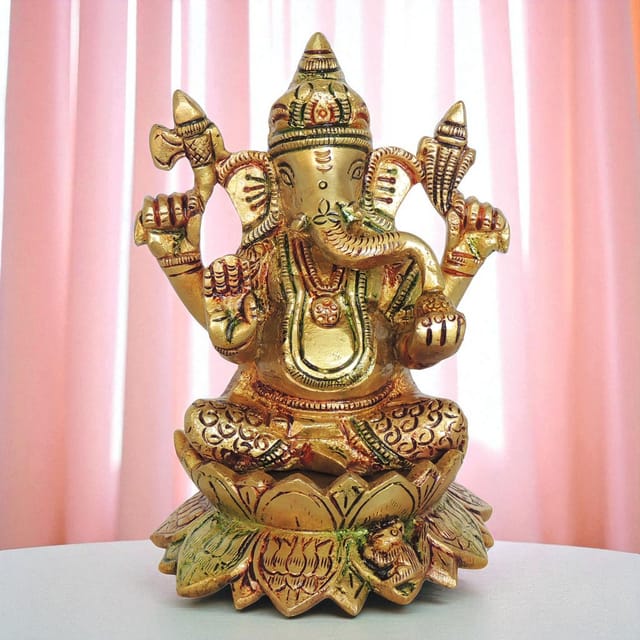 Brass Showpiece Ganesh Ji God Idol Statue - 4*3.5*5.5 Inch (BS1411 G)