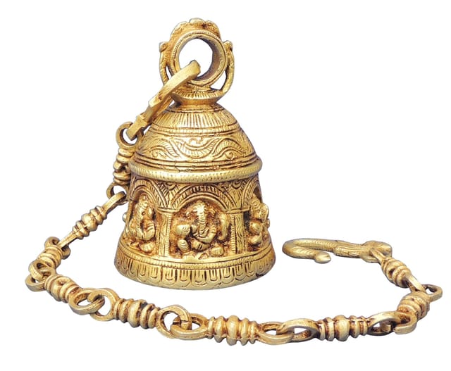 Brass Showpiece Bell With Chain God Idol Statue - 3.6*3.6*5.5 Inch (BS1372 B )
