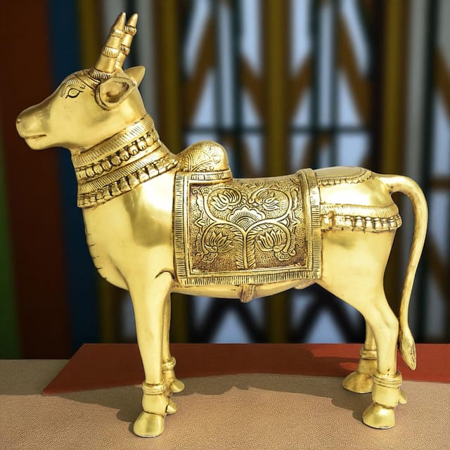 Brass Showpiece Brass Cow God Idol Statue - 15*4*16 Inch (BS1518 A)