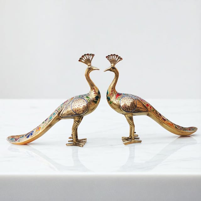 Brass Showpiece Peacock Pair Statue - 14*3.5*13 Inch (AN252 D)