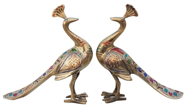 Brass Showpiece Peacock Pair Statue - 8.5*2.6*9.2 Inch (AN252 B)