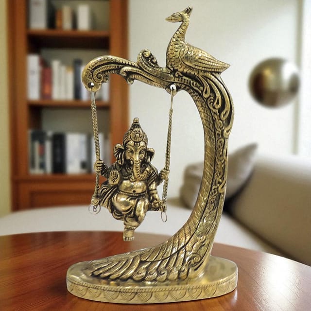 Brass Showpiece Ganesh Jhula God Idol Statue - 6*3*9.5 Inch (BS1343 G)